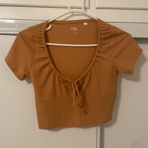 Tan orange/yellow cropped blouse top from PacSun